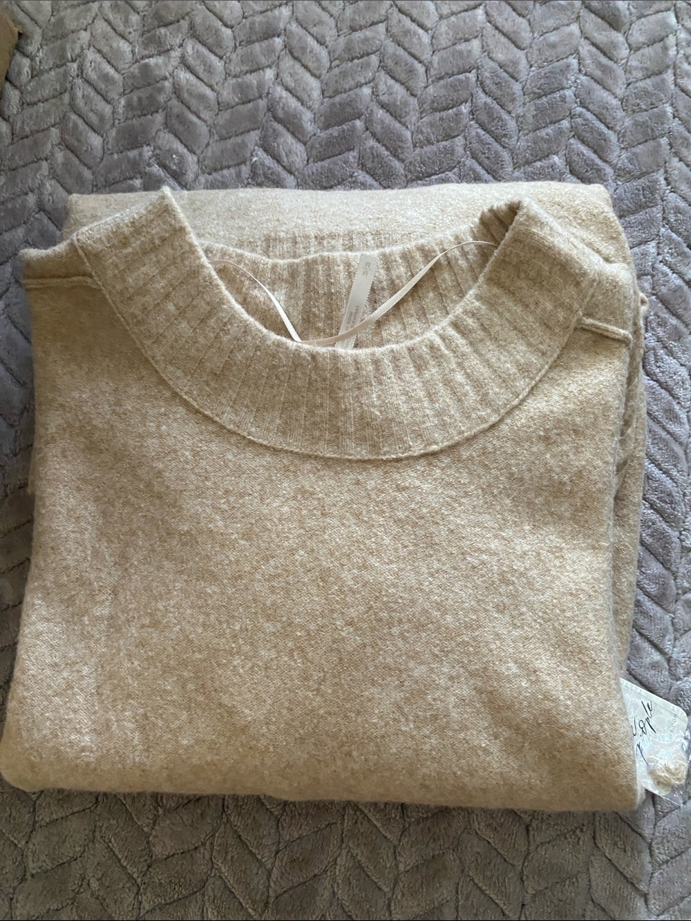 Free People Light Camel Heather Cozy Knit Sweater Cardigan Size M NWT